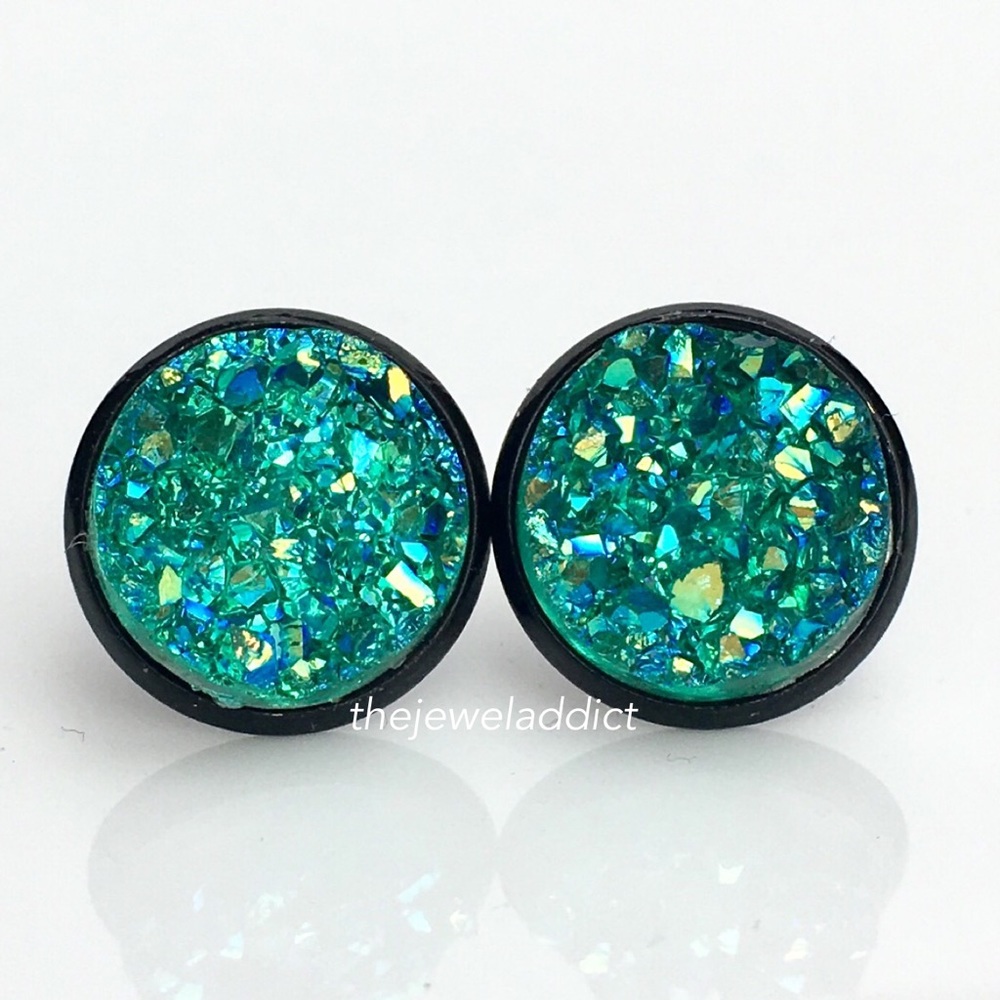 3 for 15🎀 small teal faux druzy black studs - Picture 2 of 7
